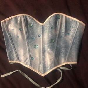 Light Blue Gem-Embellished Strapless Corset Top